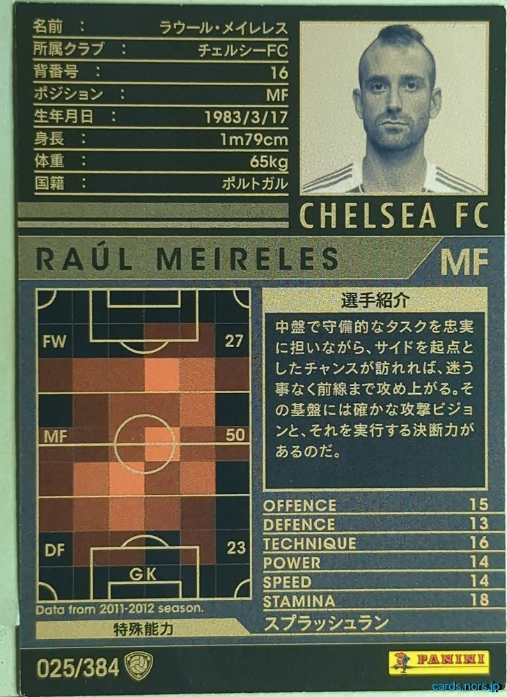 Panini WCCF Football WCCF/2011-2012-025/384 N Raúl Meireles Trading Card EX