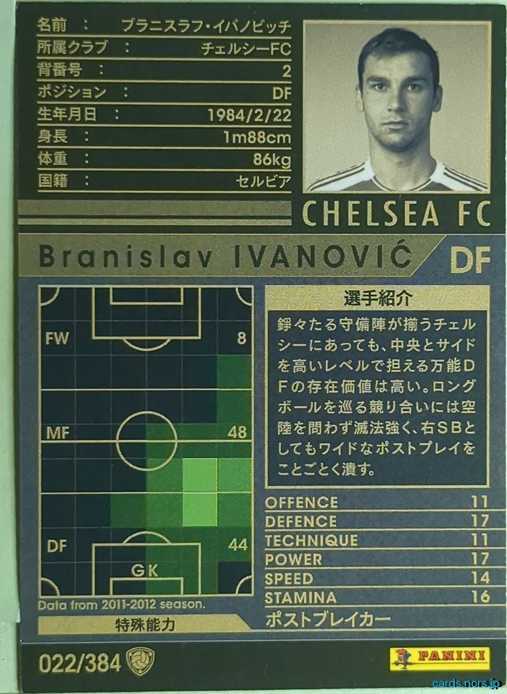 Panini WCCF Football WCCF/2011-2012-022/384 N Branislav Ivanovic Trading Card EX