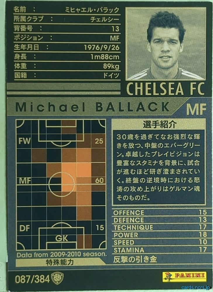 Panini WCCF Football WCCF/2009-2010-087/384 N Michael Ballack Trading Card EX