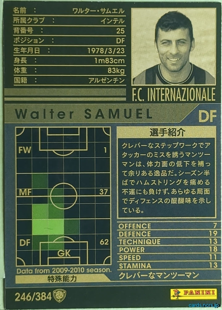 Panini WCCF Football WCCF/2009-2010-246/384 N Walter SAMUEL Trading Card EX
