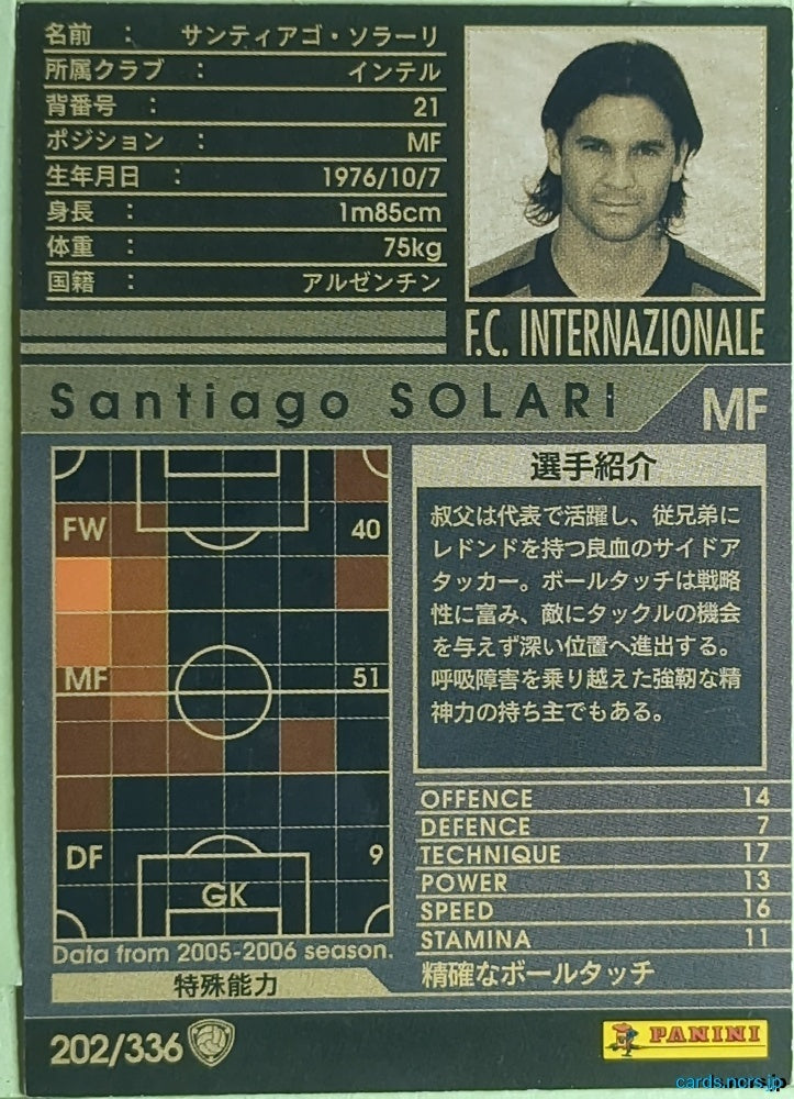 Panini WCCF Football WCCF/2005-2006-202/336 N Santiago Solari Trading Card EX