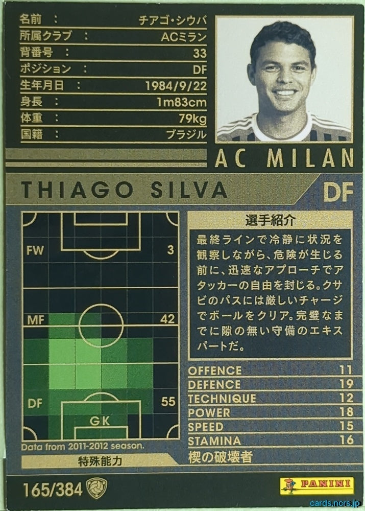 Panini WCCF Football WCCF/2011-2012-165/384 N THIAGO SILVA Trading Card EX
