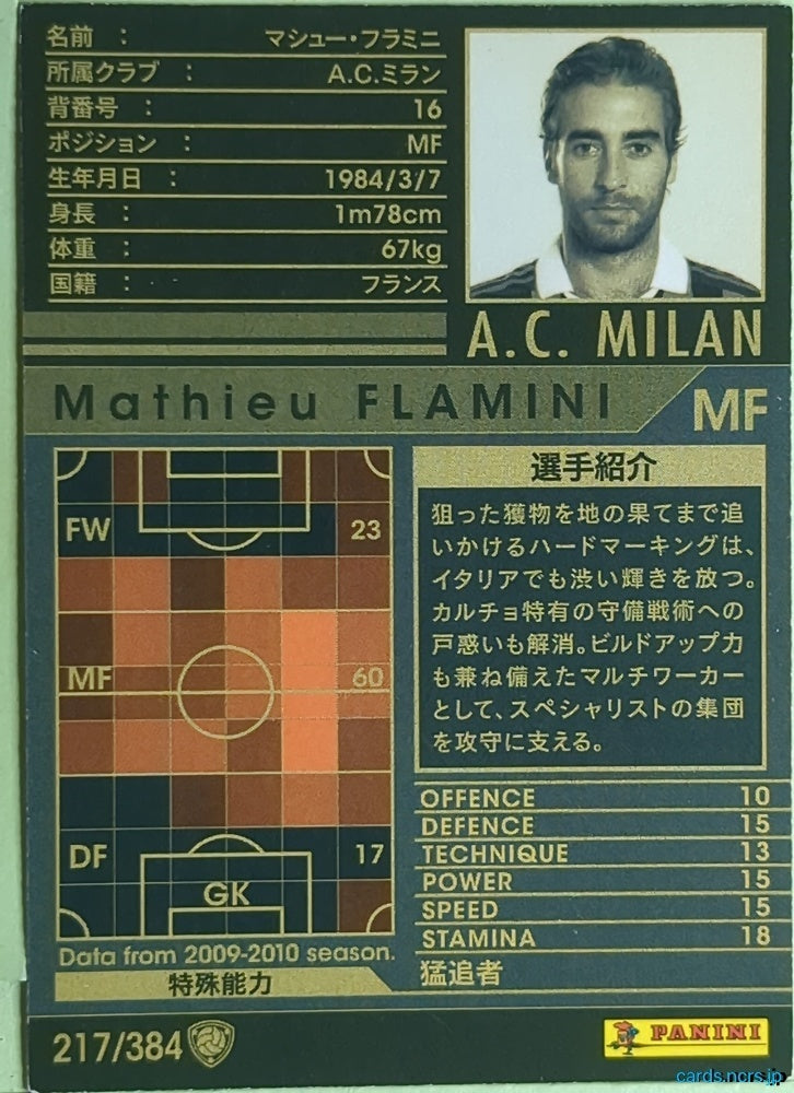 Panini WCCF Football WCCF/2009-2010-217/384 N Mathieu Flamini Trading Card EX