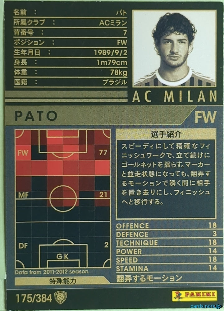 Panini WCCF Football WCCF/2011-2012-175/384 N Pato Trading Card EX
