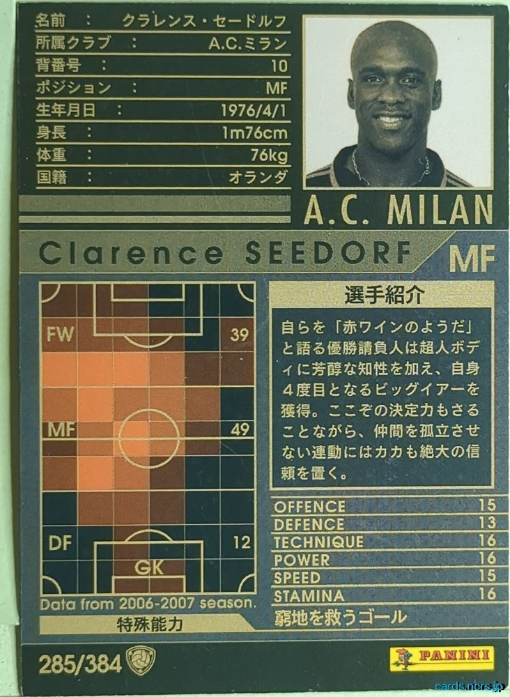 Panini WCCF Football WCCF/2006-2007-285/384 N Clarence Seedorf Trading Card EX