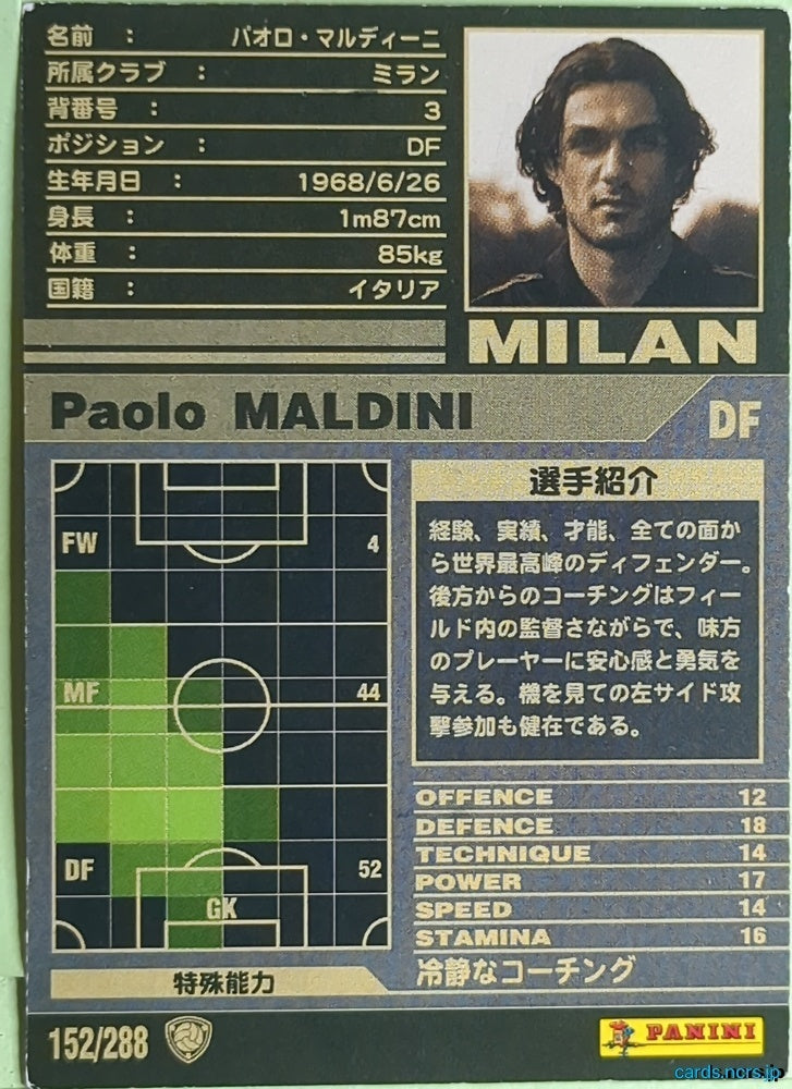 Panini WCCF Football WCCF/2001-2002-152/288 N Paolo Maldini Trading Card EX