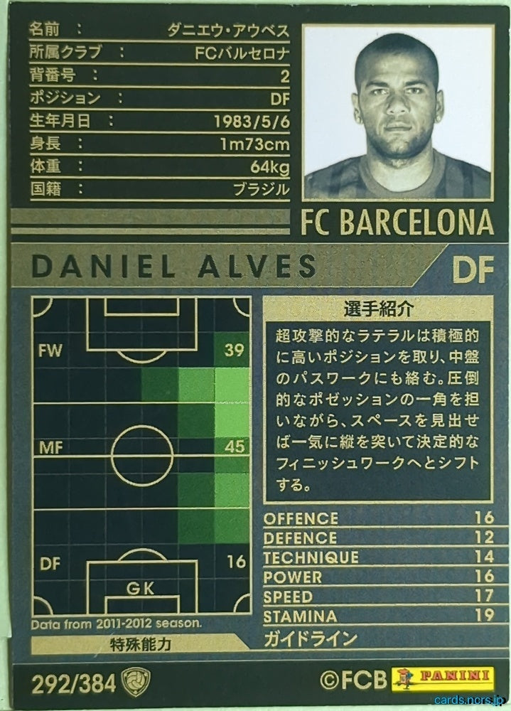 Panini WCCF Football WCCF/2011-2012-292/384 N Dani Alves Trading Card EX