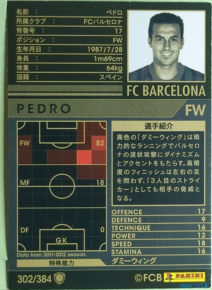 Panini WCCF Football WCCF/2011-2012-302/384 N Pedro Trading Card EX