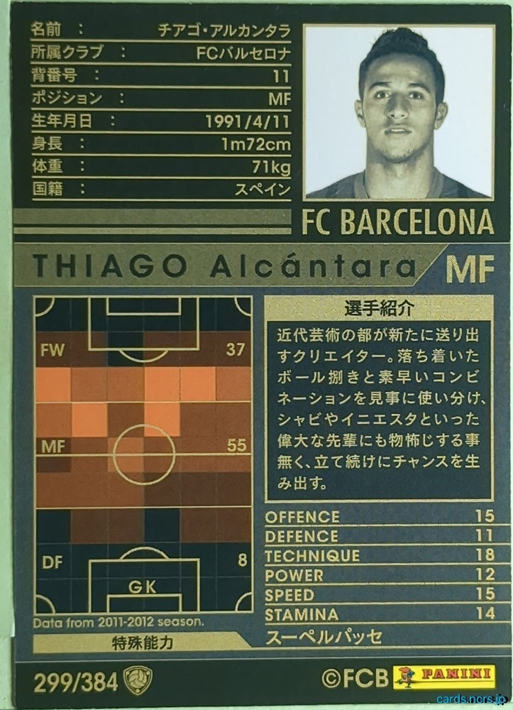 Panini WCCF Football WCCF/2011-2012-299/384 N Thiago Alcantara Trading Card EX