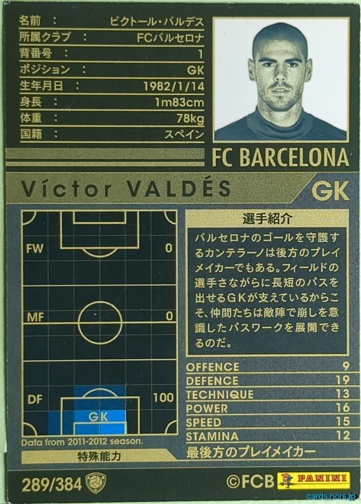Panini WCCF Football WCCF/2011-2012-289/384 N Víctor Valdés Trading Card EX