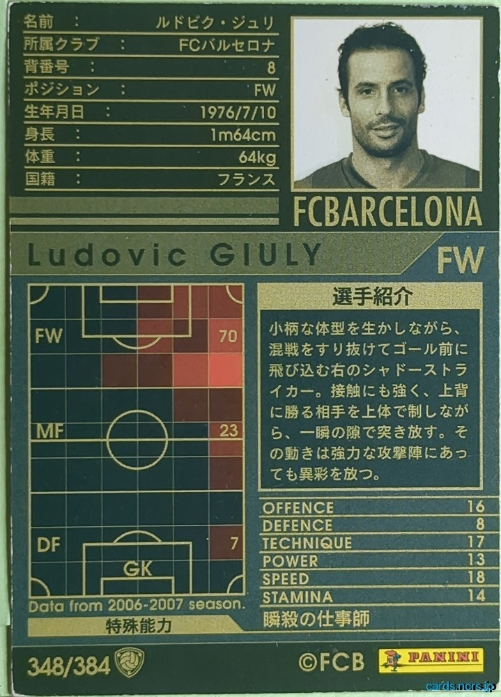 Panini WCCF Football WCCF/2006-2007-348/384 N Ludovic Giuly Trading Card EX