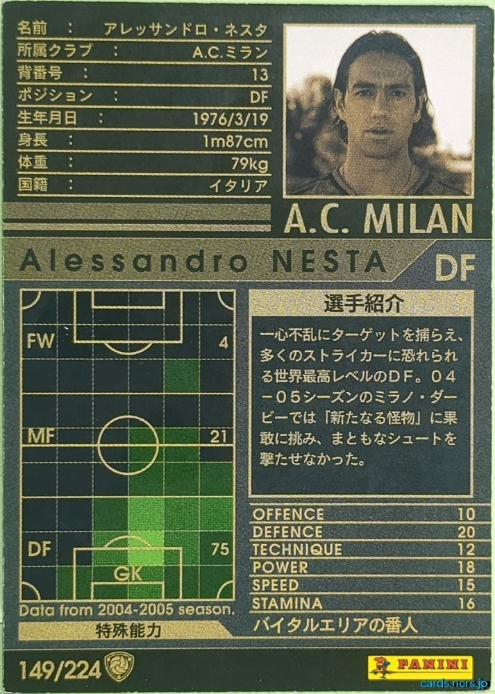 Panini WCCF Football WCCF/2004-2005-149/224 N Alessandro NESTA Trading Card EX