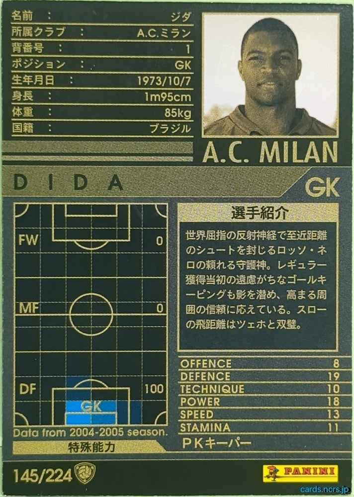 Panini WCCF Football WCCF/2004-2005-145/224 N Dida Trading Card EX