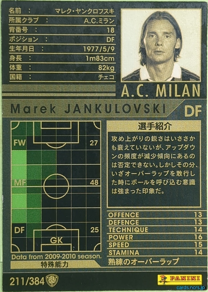 Panini WCCF Football WCCF/2009-2010-211/384 N Marek Jankulovski Trading Card EX