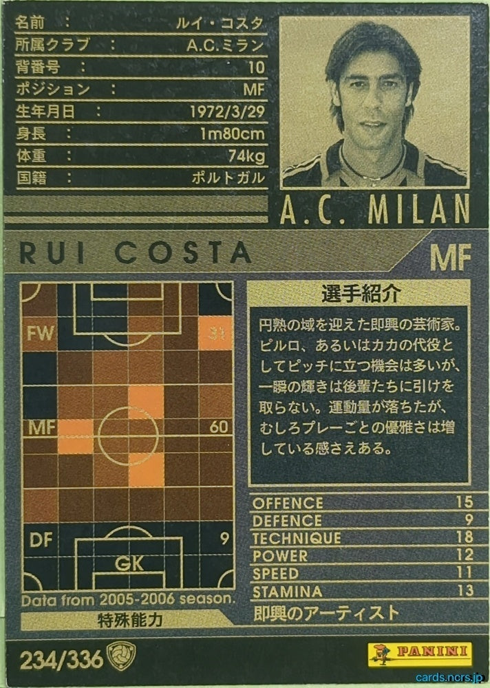 Panini WCCF Football WCCF/2005-2006-234/336 N Rui Costa Trading Card EX