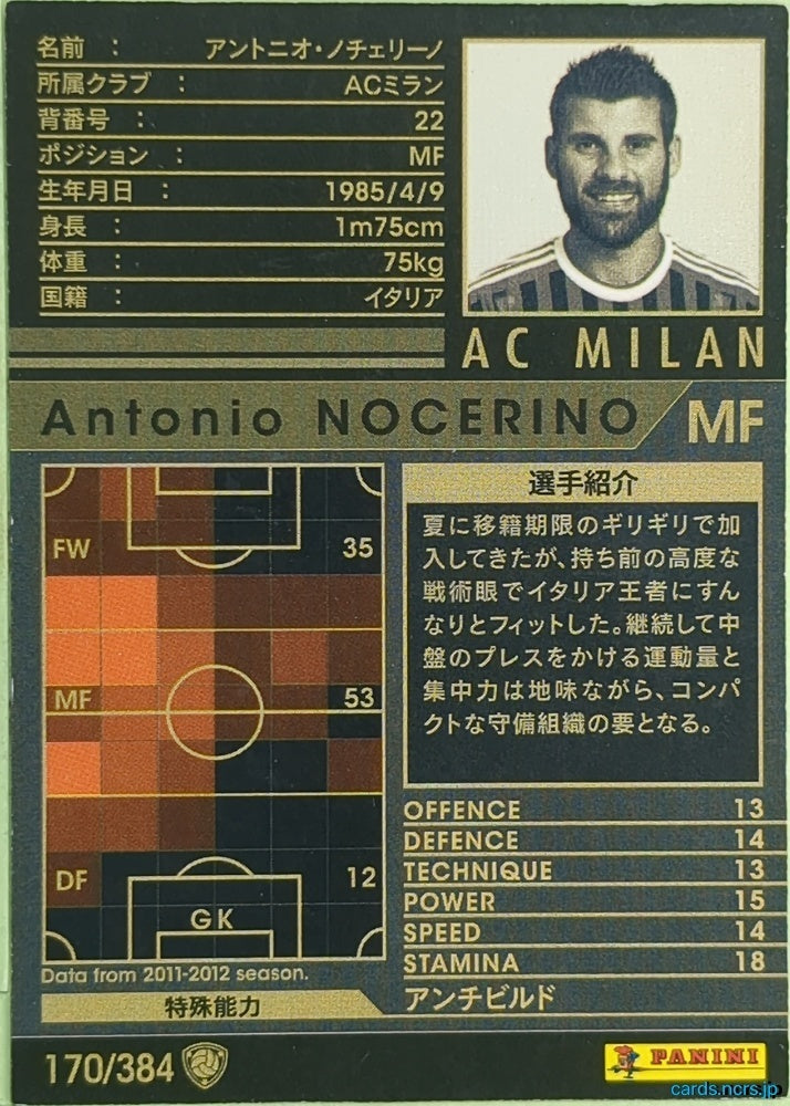 Panini WCCF Football WCCF/2011-2012-170/384 N Antonio Nocerino Trading Card EX