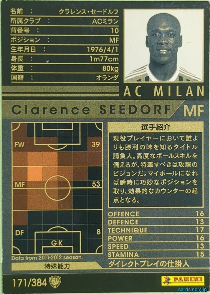 Panini WCCF Football WCCF/2011-2012-171/384 N Clarence Seedorf Trading Card EX