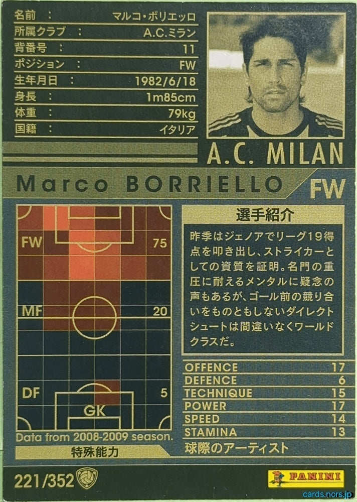 Panini WCCF Football WCCF/2008-2009-221/352 N Marco BORRIELLO Trading Card EX