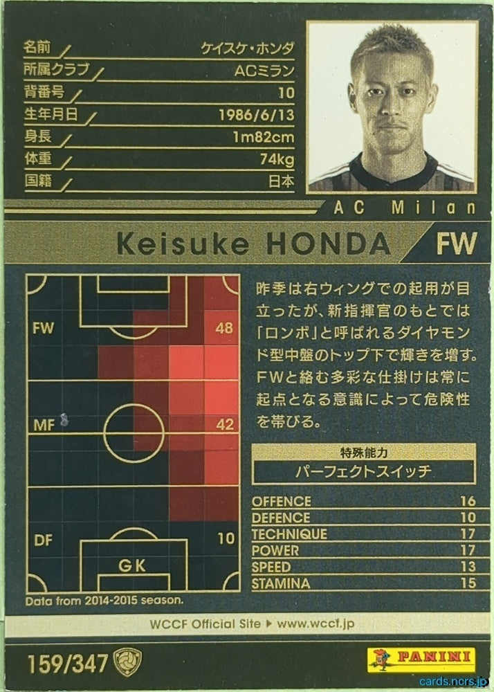 Panini WCCF Football WCCF/2015-2016-159/347 N Keisuke Honda Trading Card EX