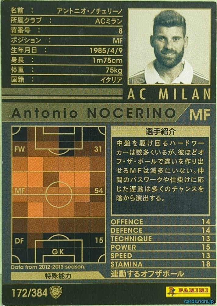 Panini WCCF Football WCCF/2012-2013-172/384 N Antonio Nocerino Trading Card EX