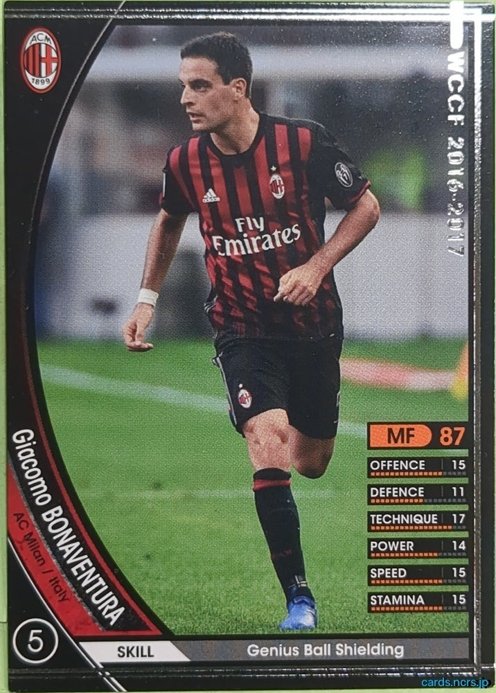Panini WCCF Football WCCF/2016-2017-184/389 N Giacomo Bonaventura Trading Card EX