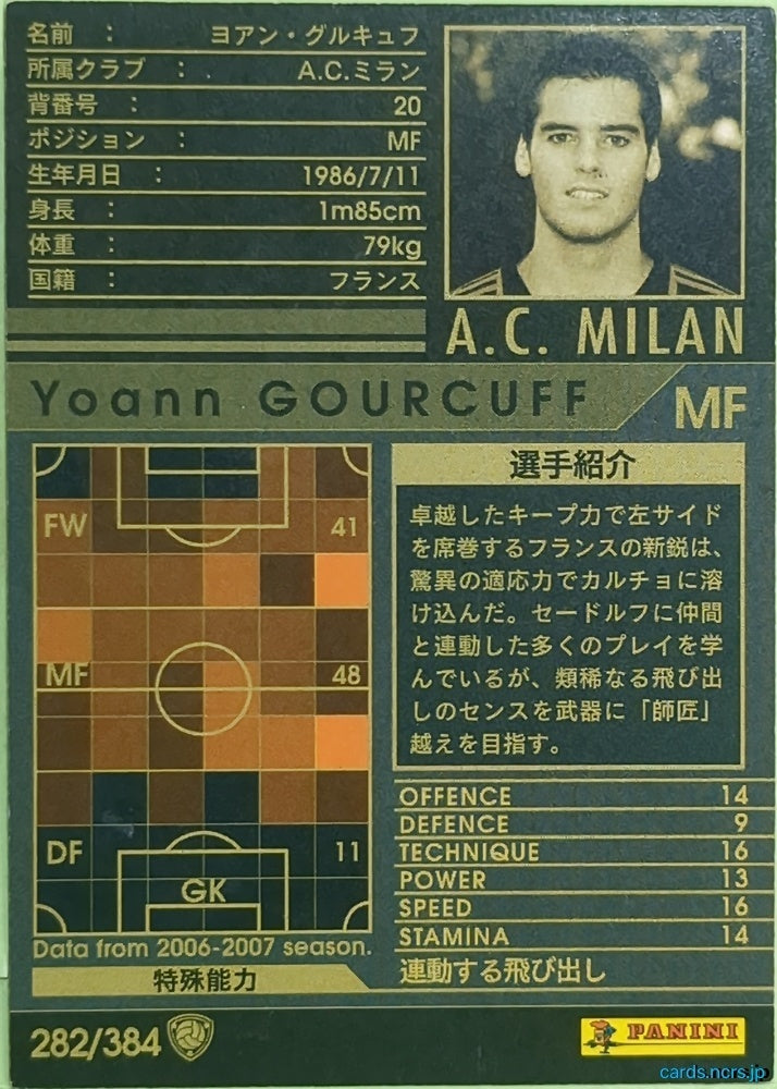 Panini WCCF Football WCCF/2006-2007-282/384 N Yoann Gourcuff Trading Card EX
