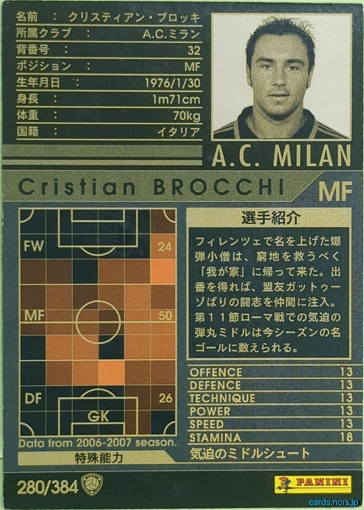 Panini WCCF Football WCCF/2006-2007-280/384 N Cristian Brocchi Trading Card EX