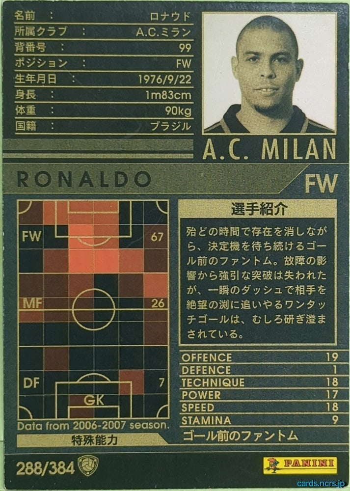 Panini WCCF Football WCCF/2006-2007-288/384 N RONALDO ANGELIM Trading Card EX