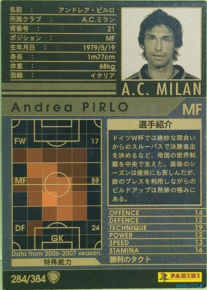 Panini WCCF Football WCCF/2006-2007-284/384 N Andrea PIRLO Trading Card EX