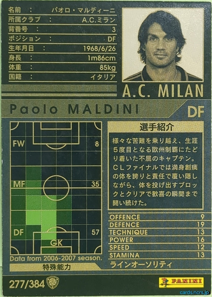 Panini WCCF Football WCCF/2006-2007-277/384 N Paolo Maldini Trading Card EX