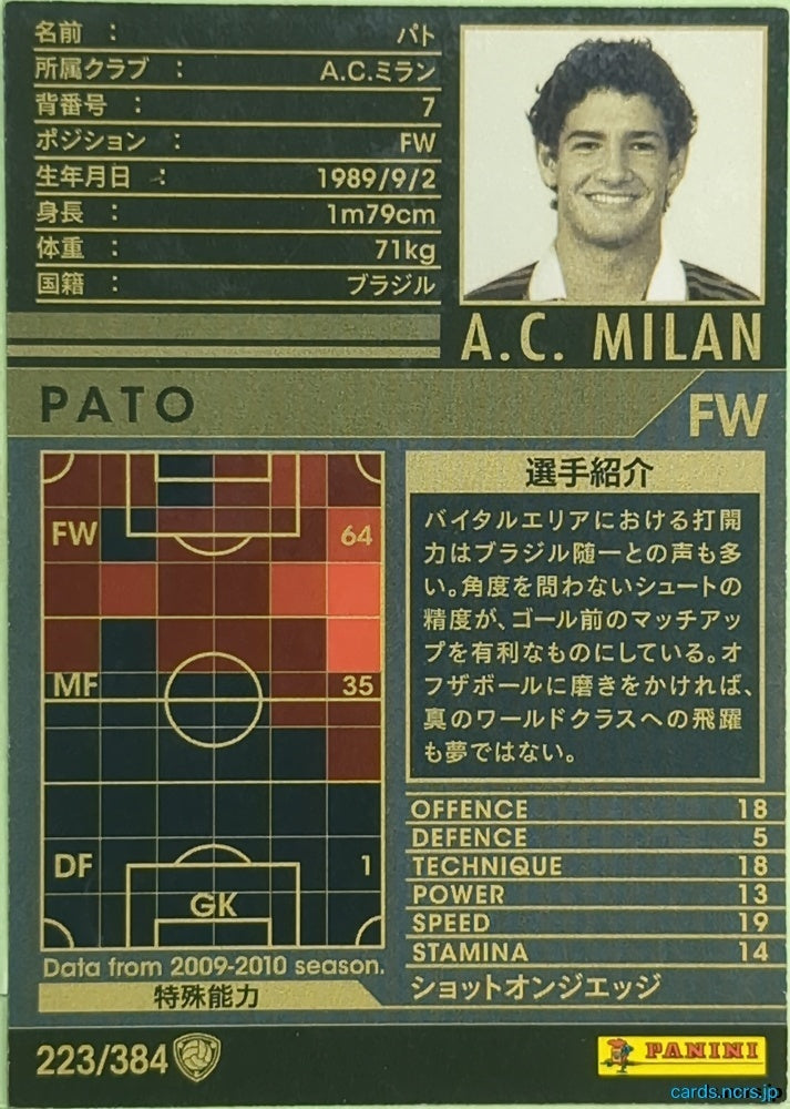 Panini WCCF Football WCCF/2009-2010-223/384 N Pato Trading Card EX