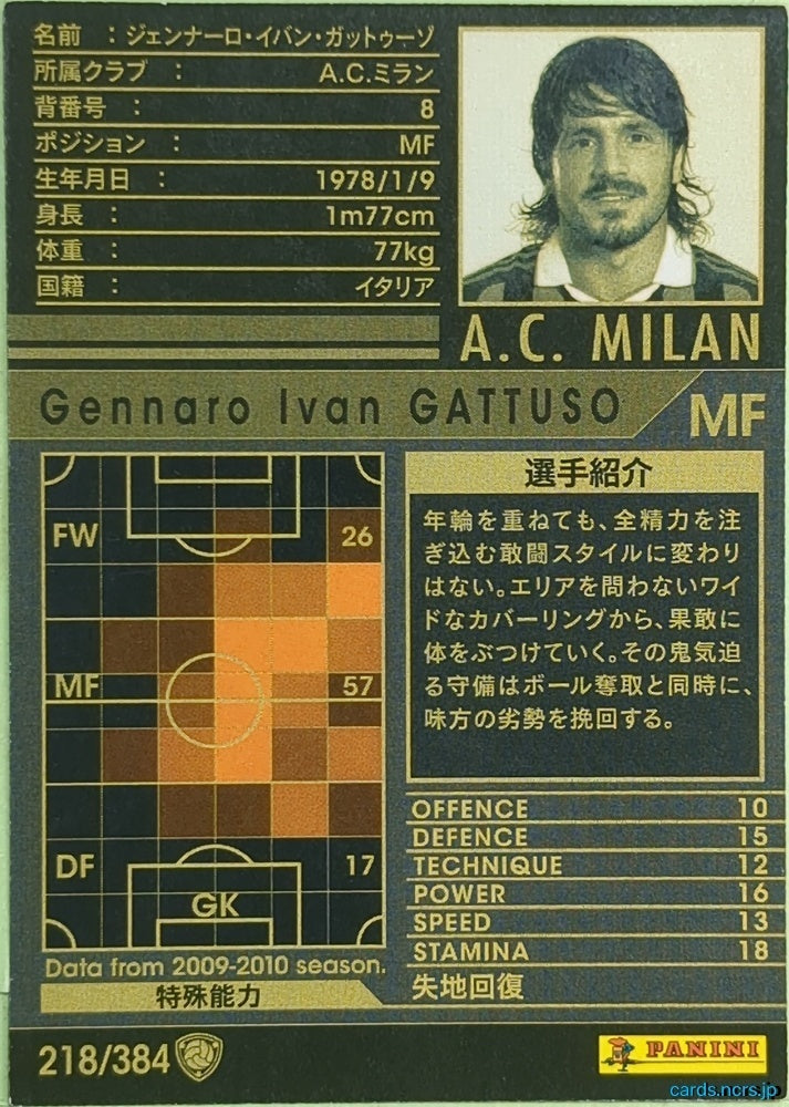 Panini WCCF Football WCCF/2009-2010-218/384 N Gennaro Ivan Gattuso Trading Card EX
