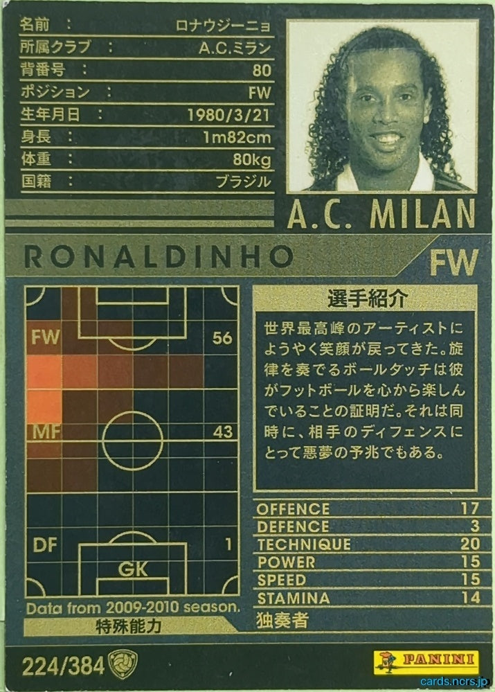 Panini WCCF Football WCCF/2009-2010-224/384 N Ronaldinho Trading Card EX