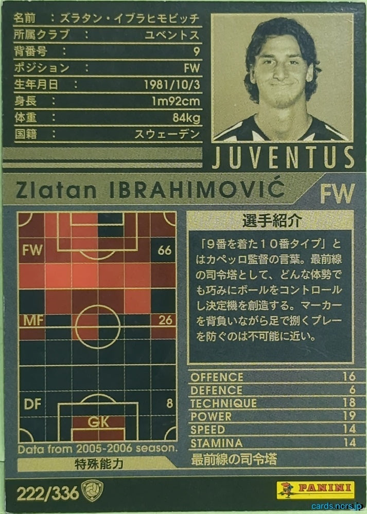 Panini WCCF Football WCCF/2005-2006-222/336 N Zlatan Ibrahimović Trading Card EX