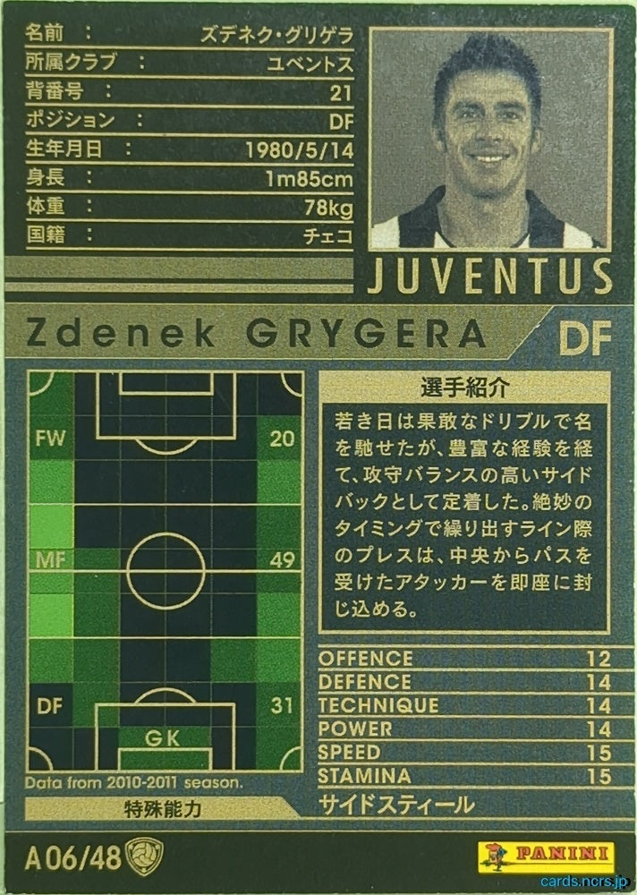 Panini WCCF Football WCCF/2010-2011-A06/48 N Zdenek Grygera Trading Card EX