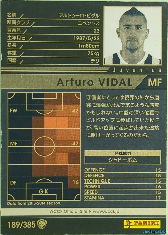 Panini WCCF Football WCCF/2013-2014-189/385 N Arturo VIDAL Trading Card EX