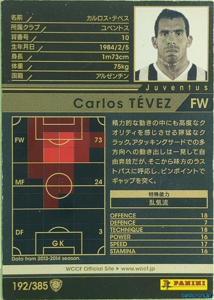 Panini WCCF Football WCCF/2013-2014-192/385 N Carlos Tevez Trading Card EX