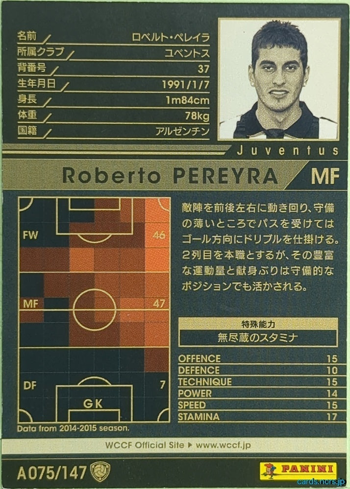 Panini WCCF Football WCCF/2014-2015-A075/147 N Roberto Pereyra Trading Card EX