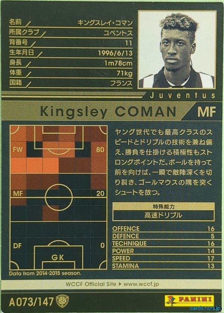 Panini WCCF Football WCCF/2014-2015-A073/147 N Kingsley Coman Trading Card EX