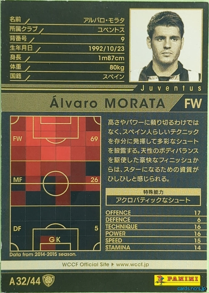 Panini WCCF Football WCCF/2014-2015-A32/44 N Álvaro Morata Trading Card EX