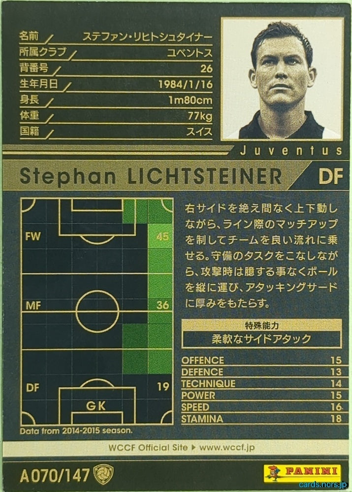 Panini WCCF Football WCCF/2014-2015-A070/147 N Stephan Lichtsteiner Trading Card EX