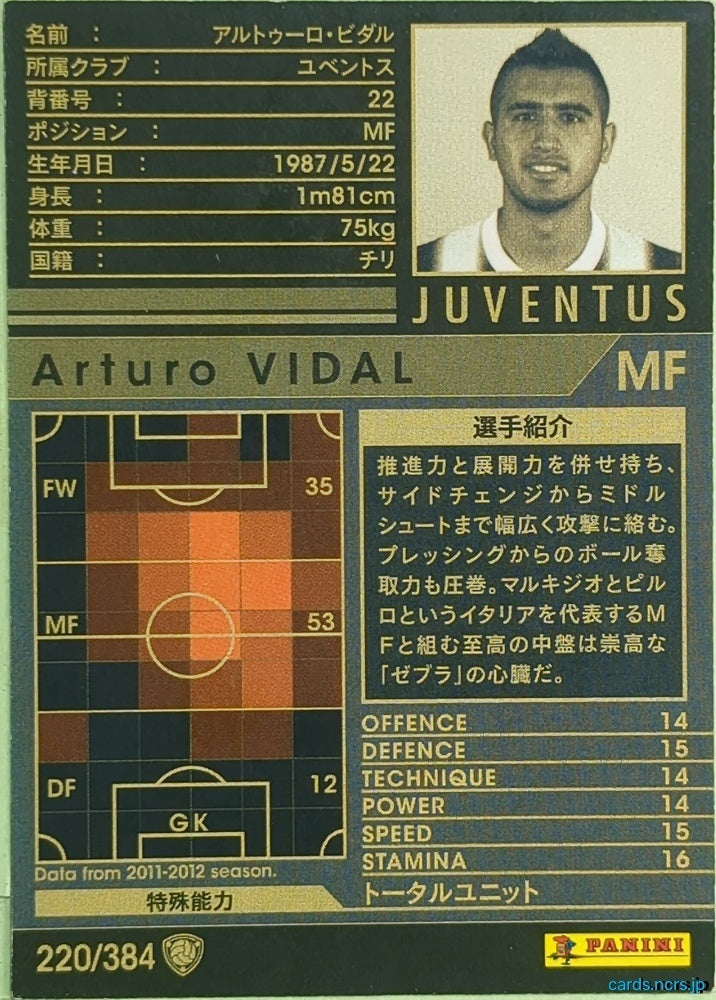 Panini WCCF Football WCCF/2011-2012-220/384 N Arturo VIDAL Trading Card EX