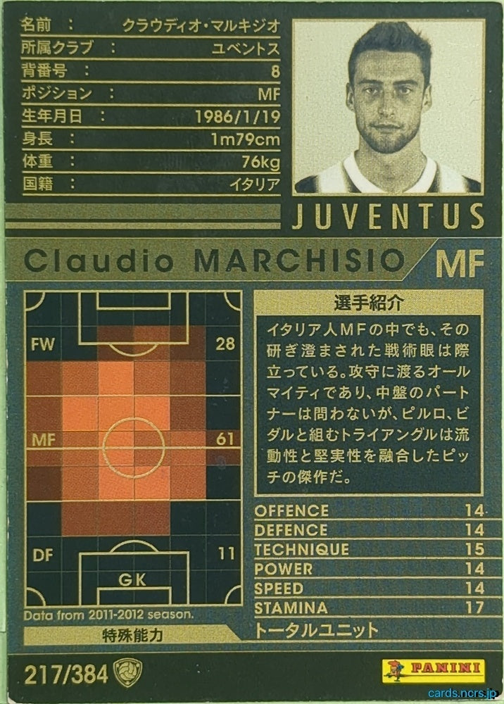 Panini WCCF Football WCCF/2011-2012-217/384 N Claudio MARCHISIO Trading Card EX