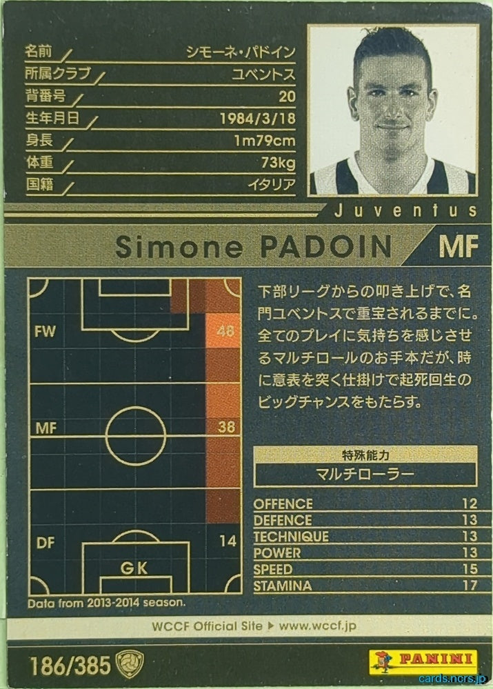Panini WCCF Football WCCF/2013-2014-186/385 N Simone Padoin Trading Card EX
