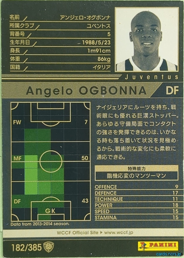 Panini WCCF Football WCCF/2013-2014-182/385 N Angelo Ogbonna Trading Card EX