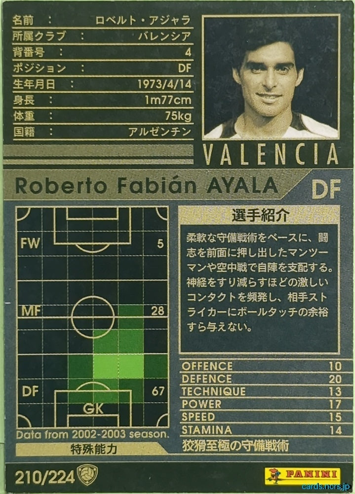 Panini WCCF Football WCCF/2004-2005-210/224 N Roberto Fabián AYALA Trading Card EX