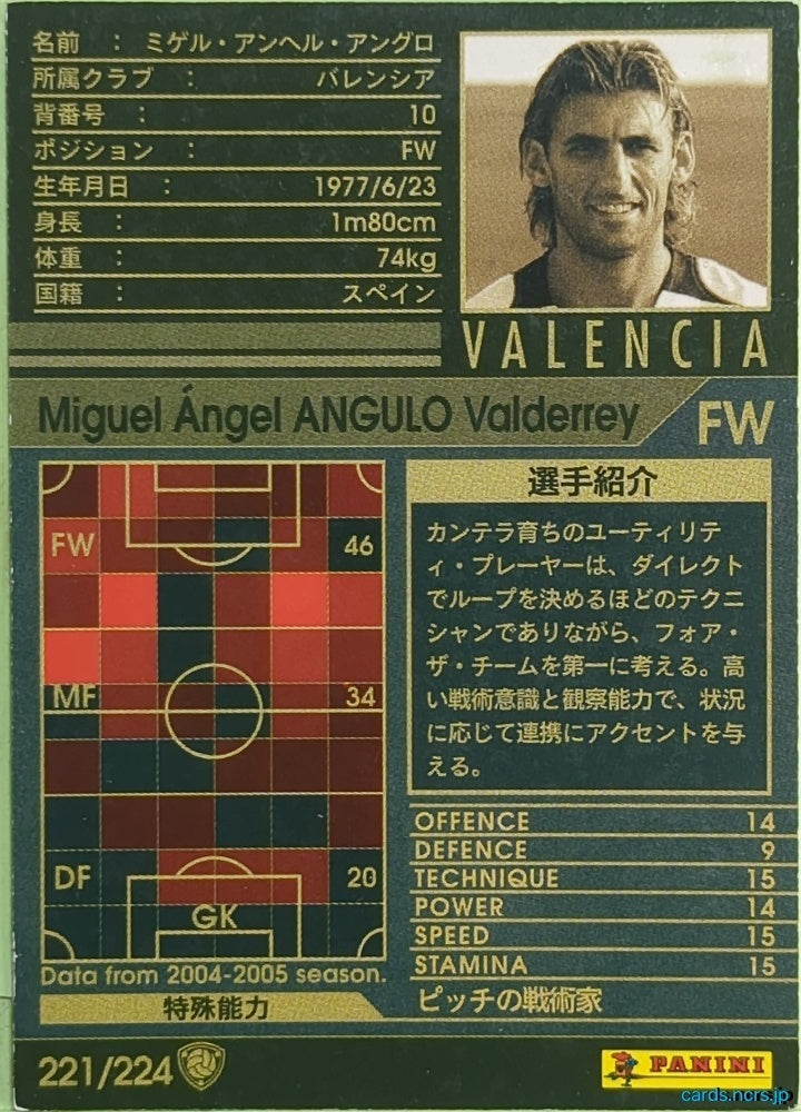 Panini WCCF Football WCCF/2004-2005-221/224 N Miguel Ángel ANGULO Valderrey Trading Card EX