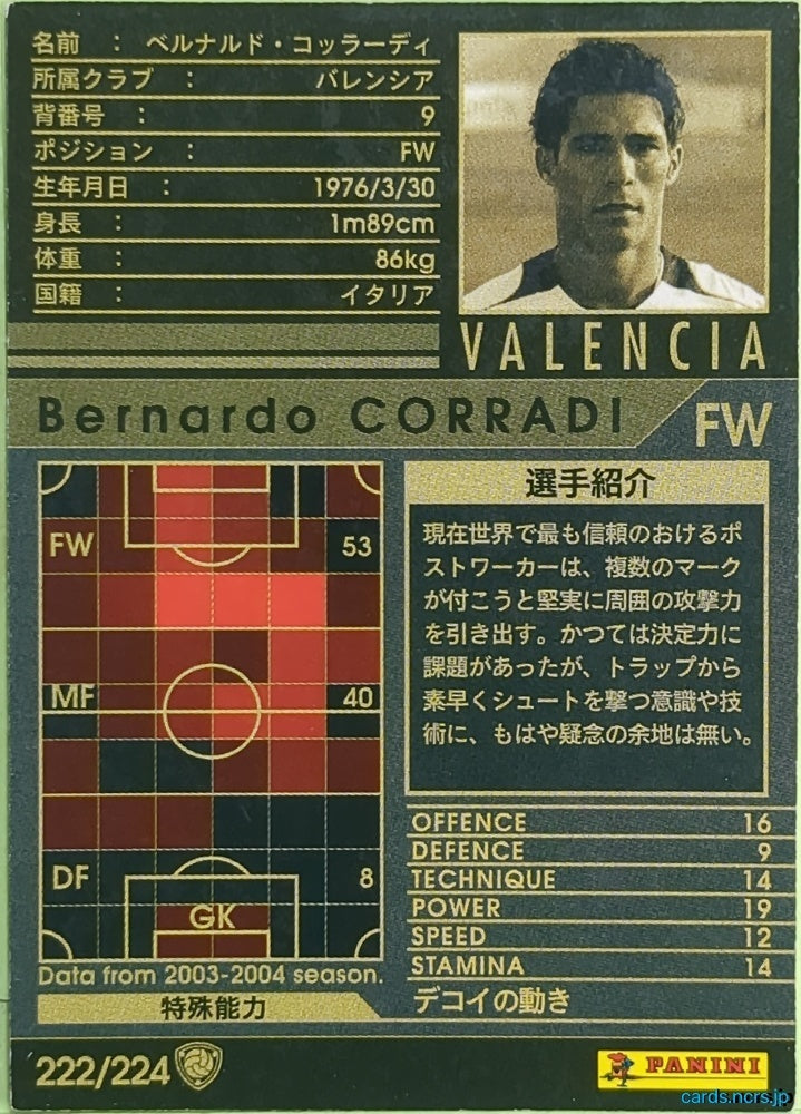 Panini WCCF Football WCCF/2004-2005-222/224 N Bernardo CORRADI Trading Card EX