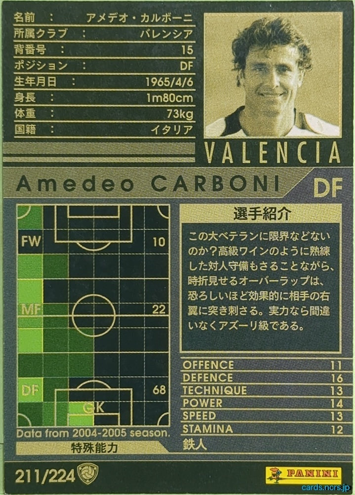 Panini WCCF Football WCCF/2004-2005-211/224 N Amedeo Carboni Trading Card EX