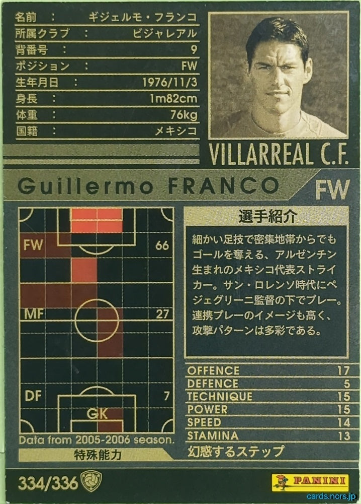 Panini WCCF Football WCCF/2005-2006-334/336 N Guillermo Franco Trading Card EX
